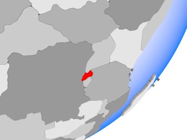 Ruanda 3D render şeffaf okyanuslar ile siyasi dünya üzerinde. 3D çizim.