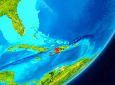 Gezegeni uzaydan görüldüğü gibi Haiti haritası. 3D çizim. Nasa tarafından döşenmiş bu görüntü unsurları.