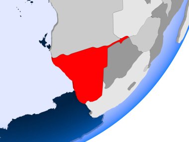 Namibya 3D render şeffaf okyanuslar ile siyasi dünya üzerinde. 3D çizim.