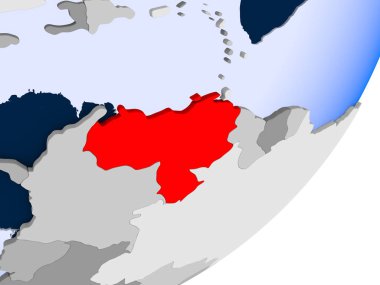 şeffaf okyanuslar ile siyasi dünya üzerinde 3D render Venezuela. 3D çizim.