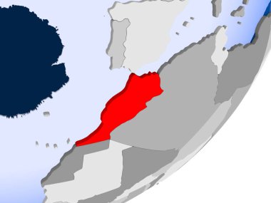 şeffaf okyanuslar ile siyasi dünya üzerinde 3D render Fas. 3D çizim.