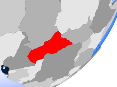 Orta Afrika 3D render şeffaf okyanuslar ile siyasi dünya üzerinde. 3D çizim.
