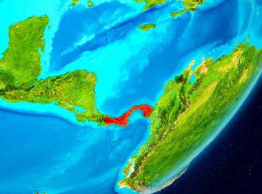 Gezegeni uzaydan görüldüğü gibi Panama Haritası. 3D çizim. Nasa tarafından döşenmiş bu görüntü unsurları.