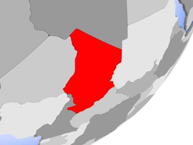 şeffaf okyanuslar ile siyasi dünya üzerinde 3D render Çad'ın. 3D çizim.