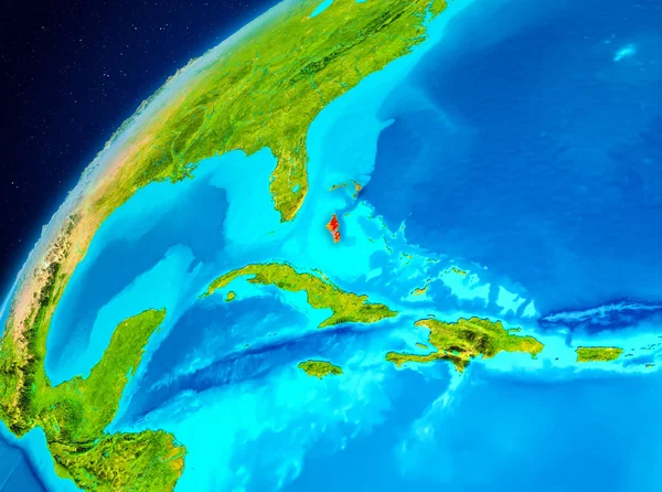 Umlaufbahn Ansicht Der Bahamas Rot Auf Dem Planeten Erde Hervorgehoben — Stockfoto