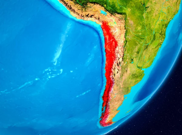 Map of Chile as seen from space on planet Earth. 3D illustration. Elements of this image furnished by NASA.