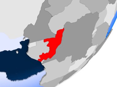 Kongo 3D render şeffaf okyanuslar ile siyasi dünya üzerinde. 3D çizim.