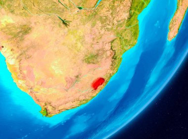 Gezegeni uzaydan görüldüğü gibi Lesoto haritası. 3D çizim. Nasa tarafından döşenmiş bu görüntü unsurları.