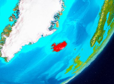 Gezegeni uzaydan görüldüğü gibi İzlanda Haritası. 3D çizim. Nasa tarafından döşenmiş bu görüntü unsurları.
