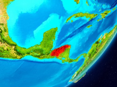 Gezegeni uzaydan görüldüğü gibi Honduras Haritası. 3D çizim. Nasa tarafından döşenmiş bu görüntü unsurları.