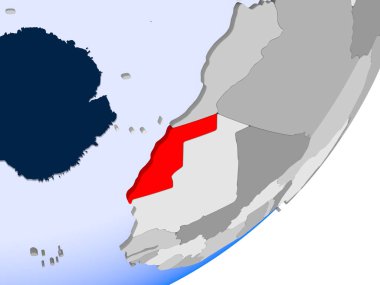 Batı Sahra 3D render şeffaf okyanuslar ile siyasi dünya üzerinde. 3D çizim.