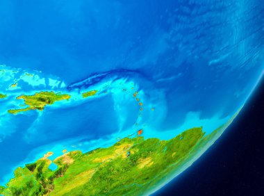 Gezegeni uzaydan görüldüğü gibi Caribbean haritası. 3D çizim. Nasa tarafından döşenmiş bu görüntü unsurları.