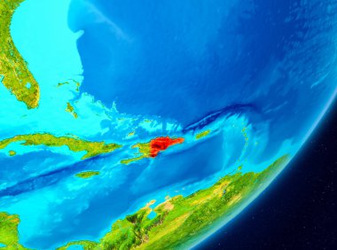 Gezegeni uzaydan görüldüğü gibi Dominik Cumhuriyeti Haritası. 3D çizim. Nasa tarafından döşenmiş bu görüntü unsurları.