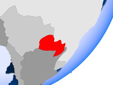 şeffaf okyanuslar ile siyasi dünya üzerinde 3D render Paraguay. 3D çizim.