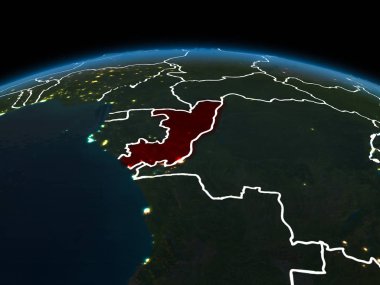 Uzay yörüngeye görünümünü Kongo red Planet Earth görünür ülke sınırları ve şehir ışıkları ile gece vurgulanmış. 3D çizim. Nasa tarafından döşenmiş bu görüntü unsurları.
