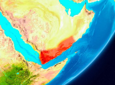 Gezegeni uzaydan görüldüğü gibi Yemen Haritası. 3D çizim. Nasa tarafından döşenmiş bu görüntü unsurları.