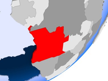 şeffaf okyanuslar ile siyasi dünya üzerinde 3D render Angola. 3D çizim.