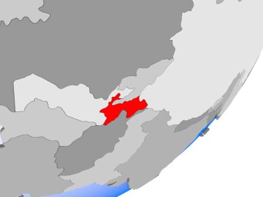 Tacikistan 3D render şeffaf okyanuslar ile siyasi dünya üzerinde. 3D çizim.