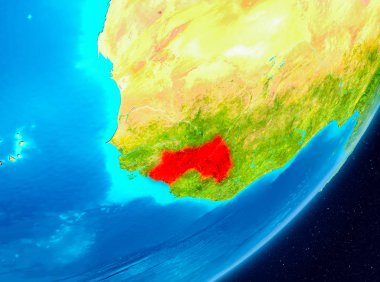 Gezegeni uzaydan görüldüğü gibi Gine Haritası. 3D çizim. Nasa tarafından döşenmiş bu görüntü unsurları.