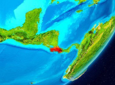 Gezegeni uzaydan görülen Kosta Rika Haritası. 3D çizim. Nasa tarafından döşenmiş bu görüntü unsurları.