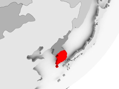 Güney Kore kırmızı gri küre üzerinde vurgulanan Illustration. 3D çizim.