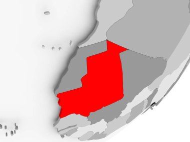 Gri küre kırmızı vurgulanır Moritanya Illustration. 3D çizim.