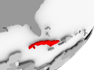 Gri küre kırmızı vurgulanır Küba Illustration. 3D çizim.