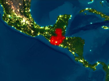Uydu gece görünümü Guatemala Planet Earth kırmızı vurgulanır. 3D çizim. Nasa tarafından döşenmiş bu görüntü unsurları.