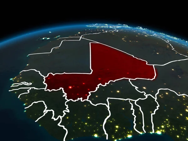 Ruimte Baan Weergave Van Mali Gemarkeerd Het Rood Planeet Aarde — Stockfoto