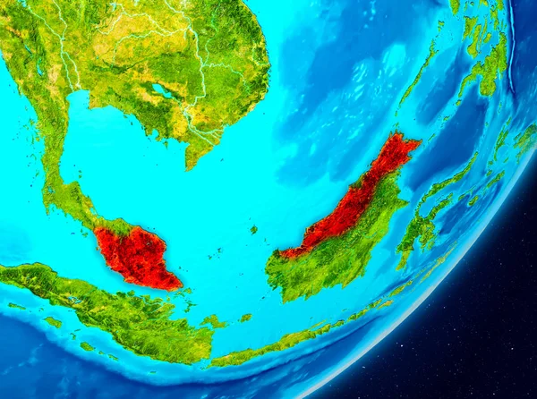 Map of Malaysia as seen from space on planet Earth. 3D illustration. Elements of this image furnished by NASA.