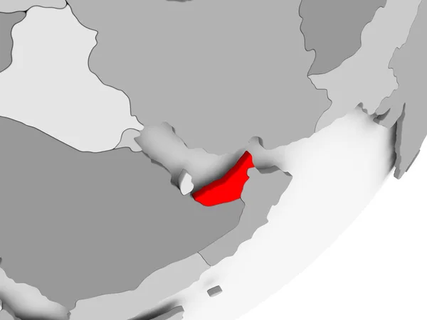 阿拉伯联合酋长国的插图以红色显示在灰色地球仪上 — 图库照片