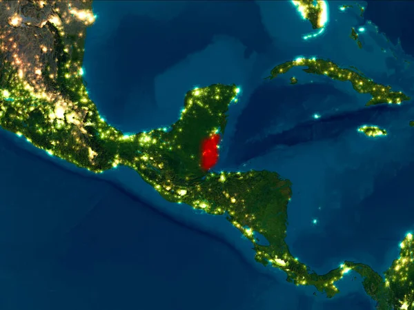 Belize Éjszaka Műholdképe Pirossal Földön Illusztráció Kép Nasa Berendezett Elemei — Stock Fotó