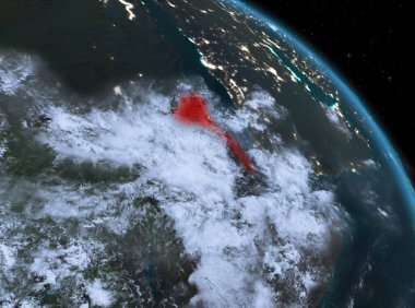 Gece yukarıda Eritre modeli gezegeninin uzaydaki bir kırmızı vurgulanır. 3D çizim. Nasa tarafından döşenmiş bu görüntü unsurları.