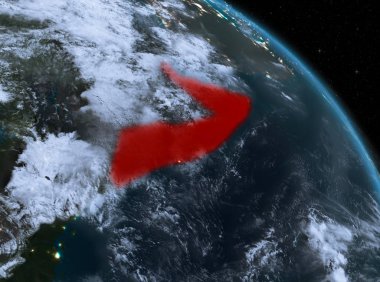 Gece yukarıda Somali modeli gezegeninin uzaydaki bir Kırmızı vurgulanır. 3D çizim. Nasa tarafından döşenmiş bu görüntü unsurları.