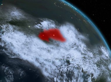 Gece yukarıda Burkina Faso modeli gezegeninin uzaydaki bir Kırmızı vurgulanır. 3D çizim. Nasa tarafından döşenmiş bu görüntü unsurları.