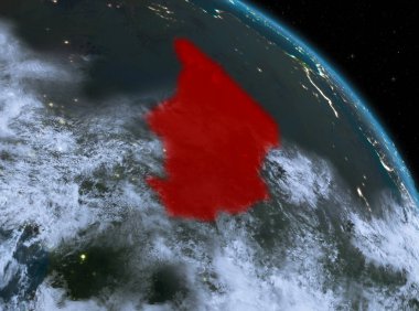 Gece modeli gezegeninin uzaydaki bir Kırmızı vurgulanır Chad yukarıda. 3D çizim. Nasa tarafından döşenmiş bu görüntü unsurları.