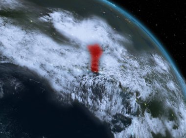 Gece yukarıda Benin modeli gezegeninin uzaydaki bir Kırmızı vurgulanır. 3D çizim. Nasa tarafından döşenmiş bu görüntü unsurları.