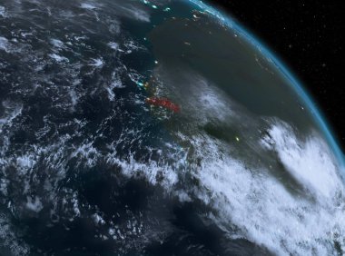 Gece yukarıda Gambiya modeli gezegeninin uzaydaki bir Kırmızı vurgulanır. 3D çizim. Nasa tarafından döşenmiş bu görüntü unsurları.