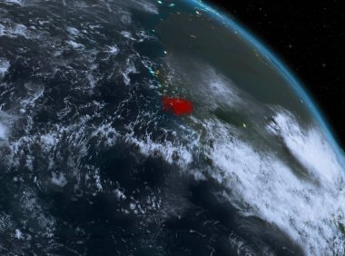 Gece yukarıda Gine-Bissau modeli gezegeninin uzaydaki bir Kırmızı vurgulanır. 3D çizim. Nasa tarafından döşenmiş bu görüntü unsurları.