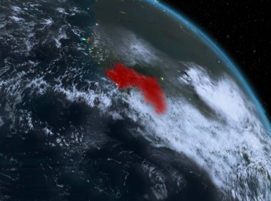 Gece yukarıda Gine modeli gezegeninin uzaydaki bir Kırmızı vurgulanır. 3D çizim. Nasa tarafından döşenmiş bu görüntü unsurları.