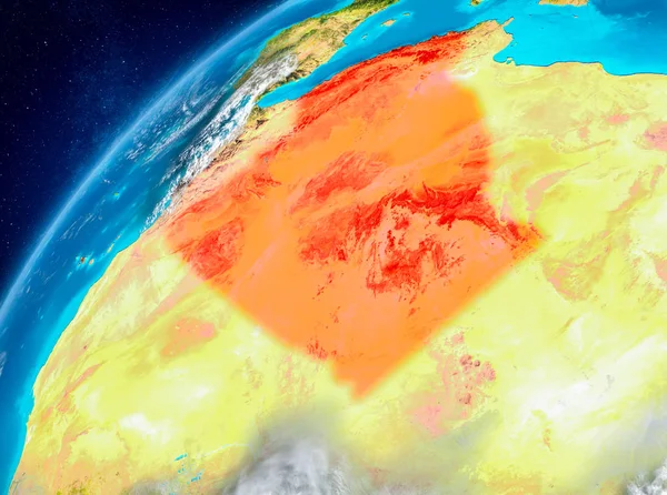 Red Planet Earth atmosfer ile ülkede Cezayir. 3D çizim. Nasa tarafından döşenmiş bu görüntü unsurları.