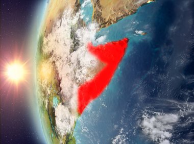 Gezegeni uzaydan günbatımı sırasında görülen Somali. 3D çizim. Nasa tarafından döşenmiş bu görüntü unsurları.