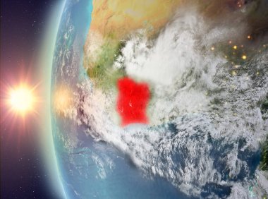 Fildişi Sahili gezegeni uzaydan günbatımı sırasında görüldü. 3D çizim. Nasa tarafından döşenmiş bu görüntü unsurları.