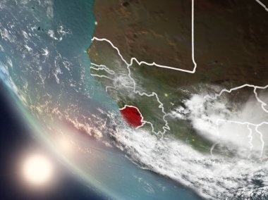 Sierra Leone Dünya yörüngesi görünür ülke sınırları ile günbatımı sırasında görülen Illustration. 3D çizim. Nasa tarafından döşenmiş bu görüntü unsurları.