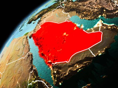 Türkiye Dünya yörüngesi görünür kenarlık çizgisi ve şehir ışıkları ile akşam geç görülen Illustration. 3D çizim. Nasa tarafından döşenmiş bu görüntü unsurları.