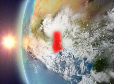 Gezegeni uzaydan günbatımı sırasında görülen Gana. 3D çizim. Nasa tarafından döşenmiş bu görüntü unsurları.