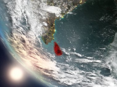Sri Lanka dünya yörüngesi görünür ülke sınırları ile günbatımı sırasında görülen Illustration. 3D çizim. Nasa tarafından döşenmiş bu görüntü unsurları.