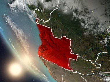 Dünya yörüngesi görünür ülke sınırları ile günbatımı sırasında görülen Angola Illustration. 3D çizim. Nasa tarafından döşenmiş bu görüntü unsurları.