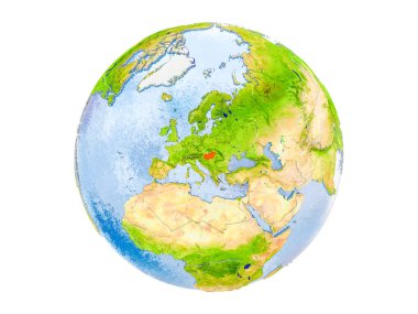Macaristan modeli dünya bir kırmızı vurgulanır. 3d illüstrasyon izole beyaz arka plan üzerinde. Nasa tarafından döşenmiş bu görüntü unsurları.