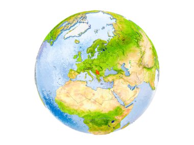 Sırbistan modeli dünya bir kırmızı vurgulanır. 3d illüstrasyon izole beyaz arka plan üzerinde. Nasa tarafından döşenmiş bu görüntü unsurları.